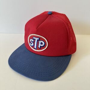 Vintage STP Trucker Hat Red Blue Mesh Snapback M&B Adjustable 80s USA Racing